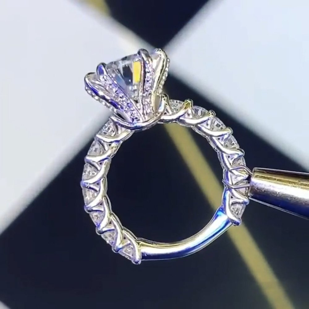 🎀 Luxury Large Round Gemstone Anillos Bling Bling Zircon Rings for Women, PD190 - Picture 3 of 8